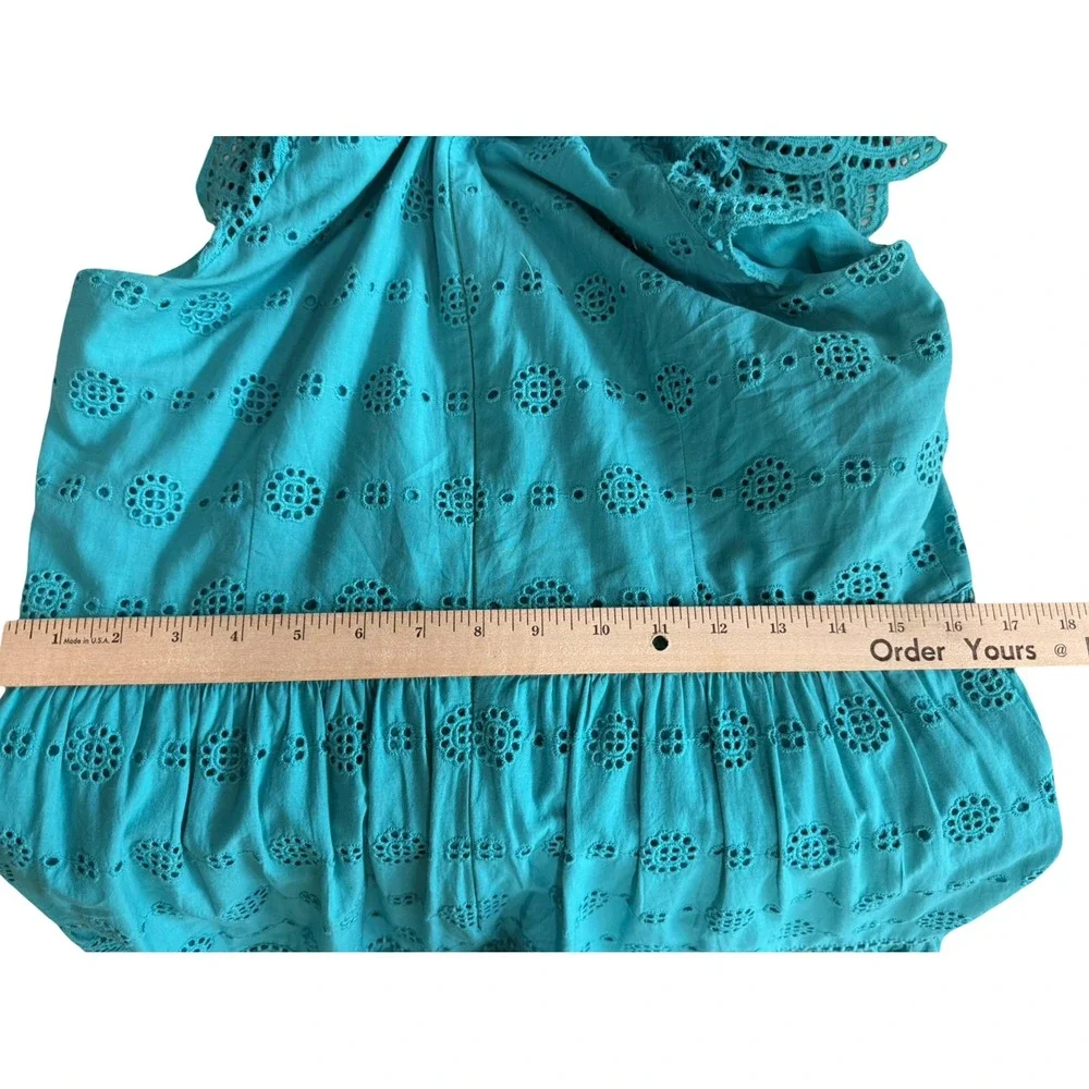 Antonio Melani Turquoise Eyelet Lace Midi Dress S10 Cotton Lined Flutter Sleeve - Picture 10 of 12